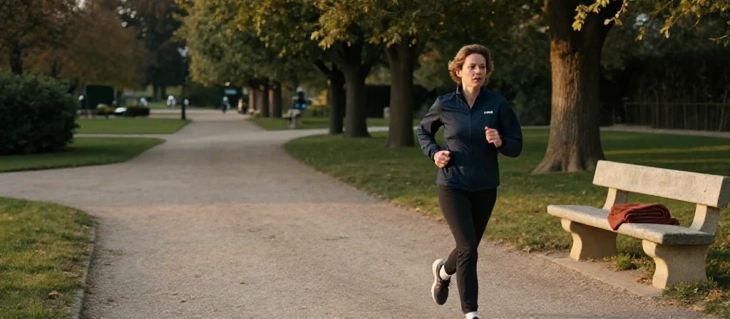 Une femme pratiquant la course à pied dans un parc pour ses loisirs.